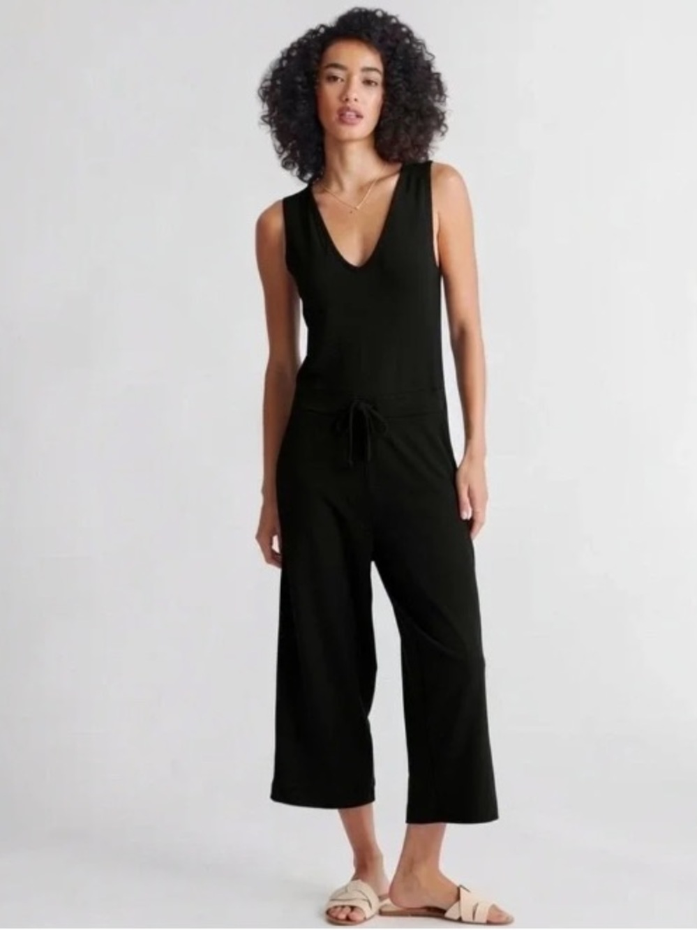 Quince French Terry Modal Sleeveless Jumpsuit - black size M